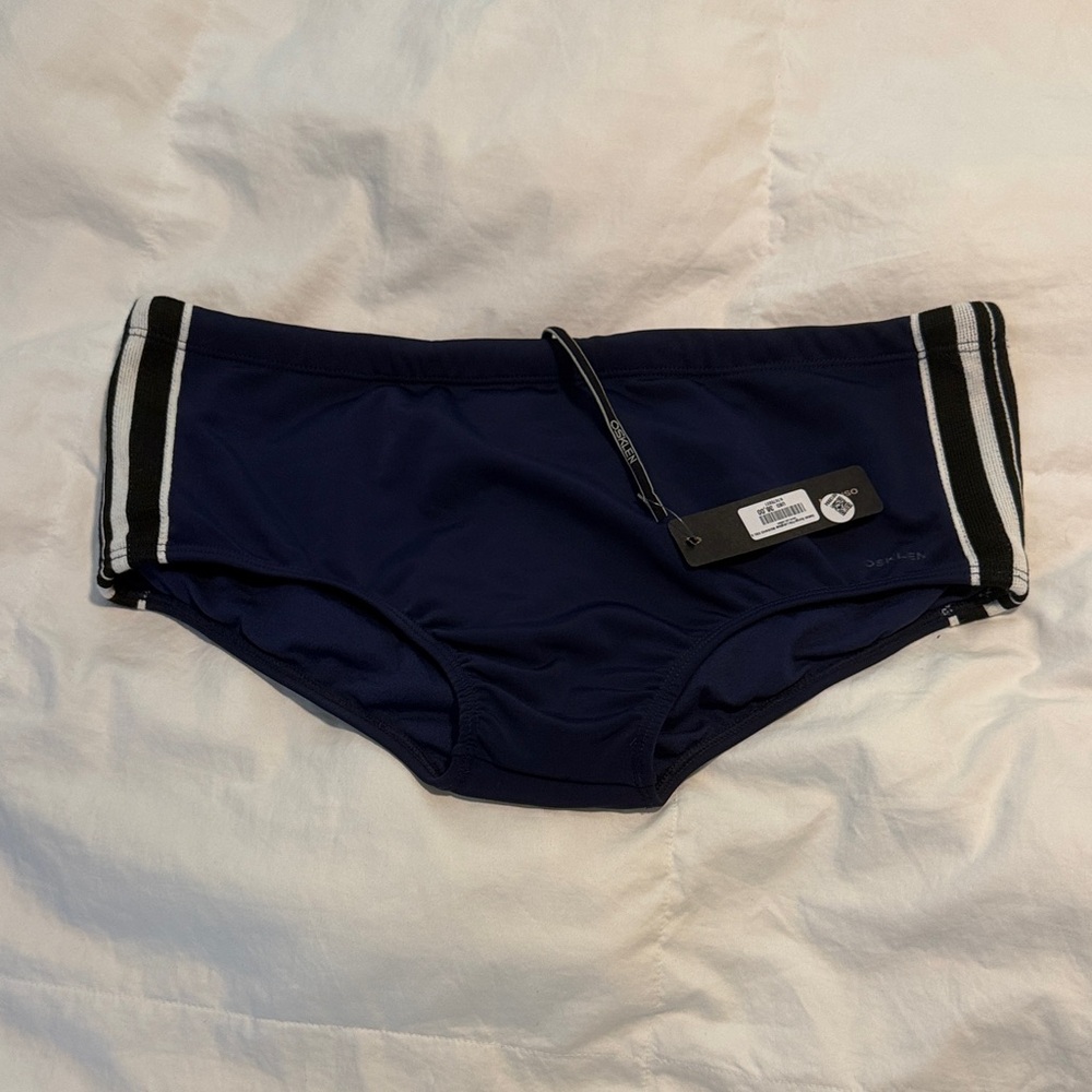 Men's Osklen Navy Swim Briefs with Side Stripe - Large NWT